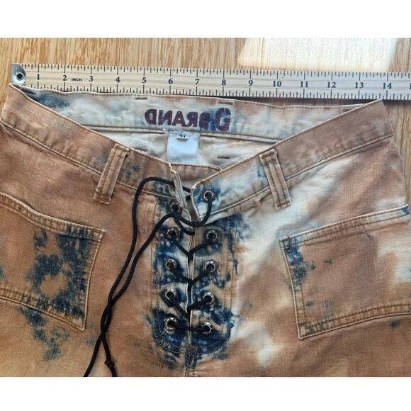 00s Y2K G Brand G Sword Flare Jeans Womens 28" Bleached Denim Low Rise Lace Up - Picture 5 of 8